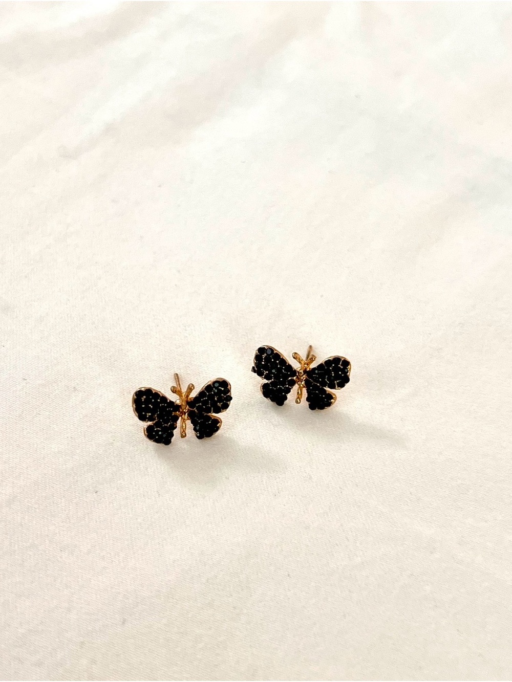 Black and gold stud butterfly earrings